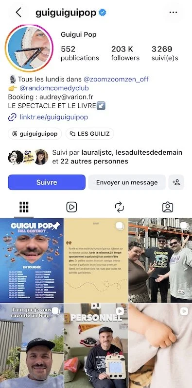 Retrouvez la paternité joyeuse de l'humoriste Guigui Pop sur son compte Instagram
