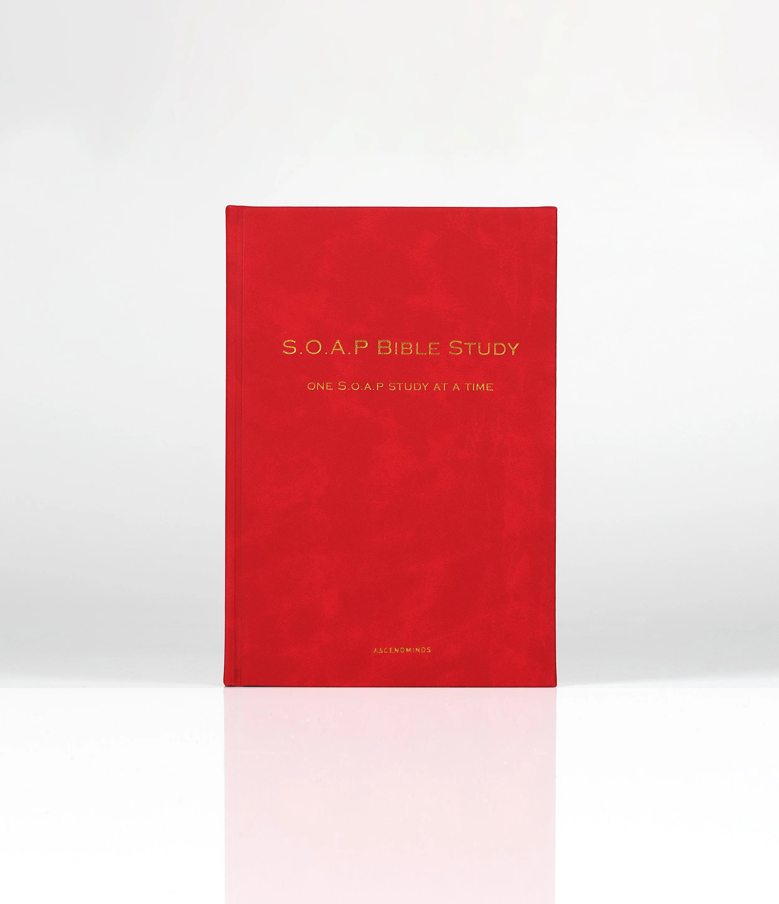 Red book titled 'S.O.A.P Bible Study' with gold lettering, placed against a plain white background.