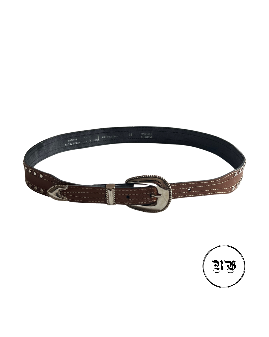 Vintage Brown Studded Western Leather Belt — REBELLE VINTAGE SHOP