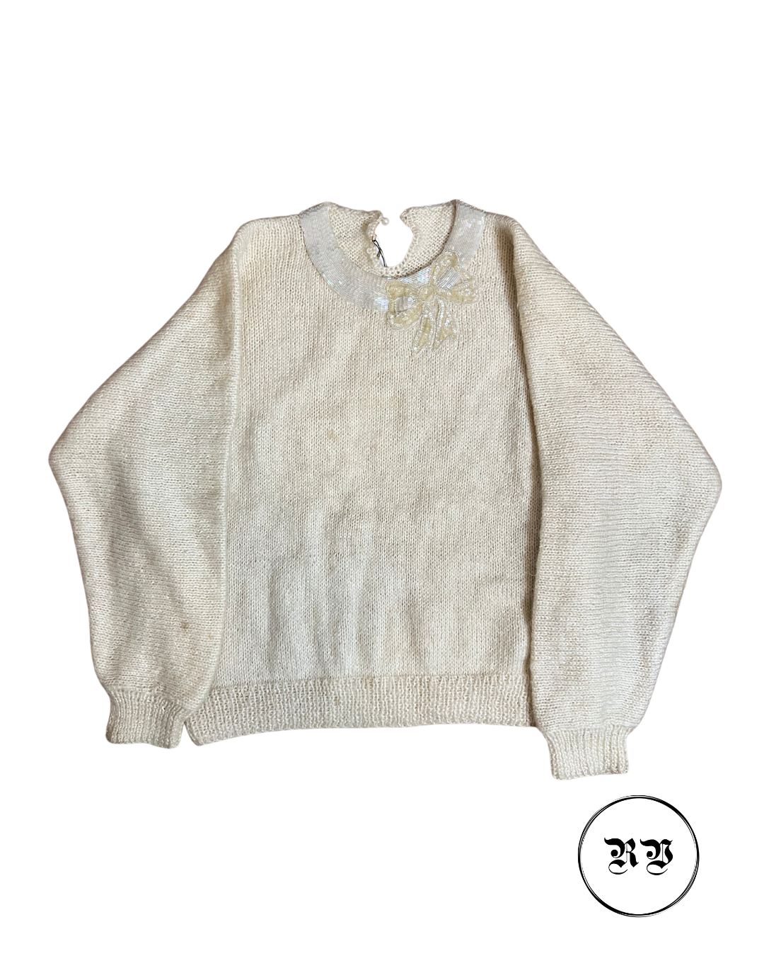 VINTAGE OVERSIZED CLAUDINE SEQUINS CREAM WOOL JUMPER