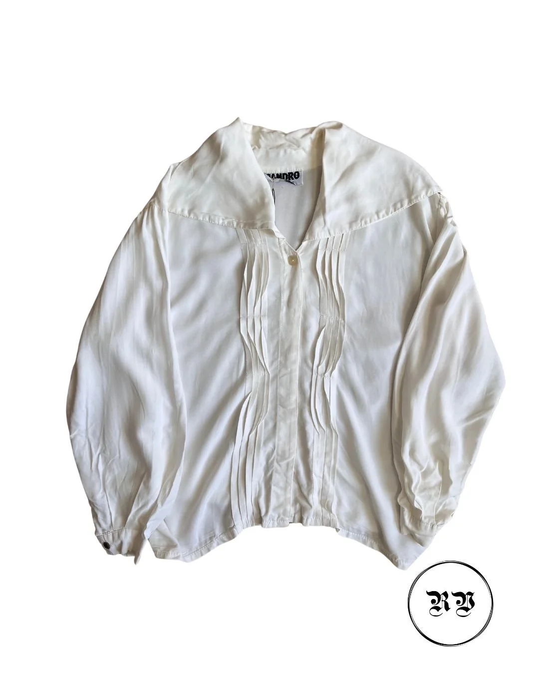DESIGNER - VINTAGE WHITE RUFFLED BLOUSE BY SANDRO PARIS
