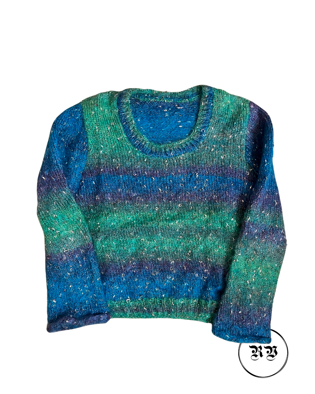 HANDMADE BLUE& GREEN STRIPED WOOL JUMPER
