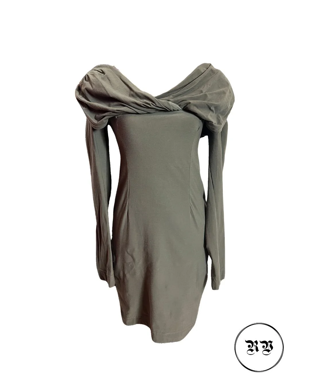 VINTAGE KHAKI BARDOT MINI DRESS