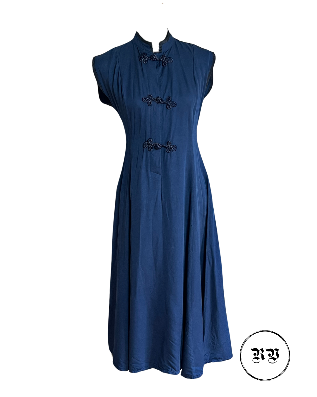 VINTAGE  CHINESE NAVY BLUE MAXI DRESS