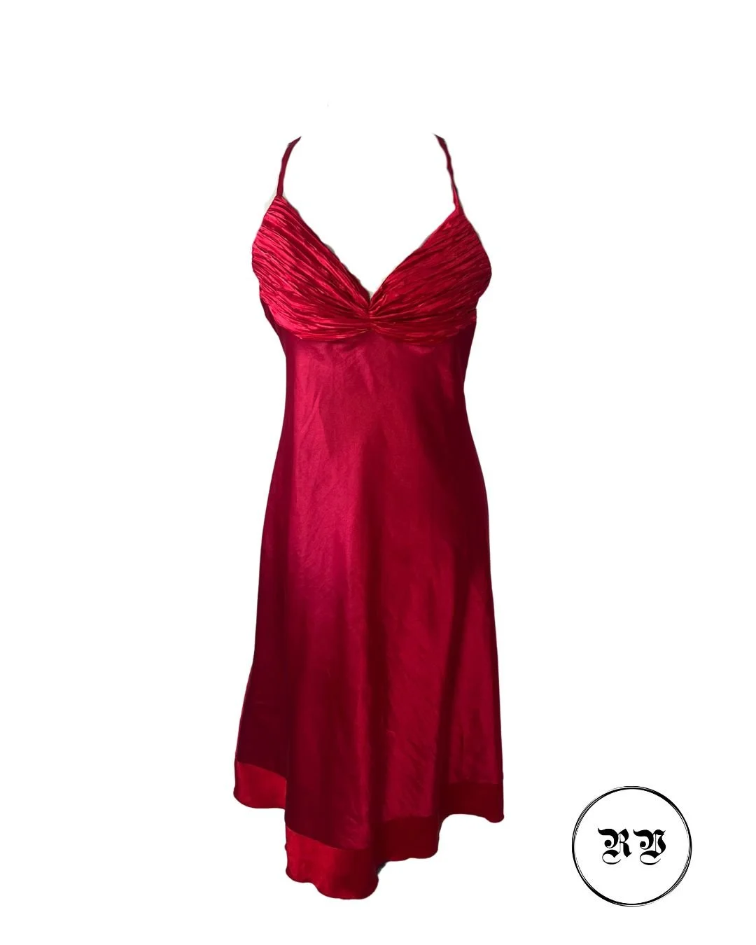VINTAGE RED SATIN DEEP V MINI DRESS