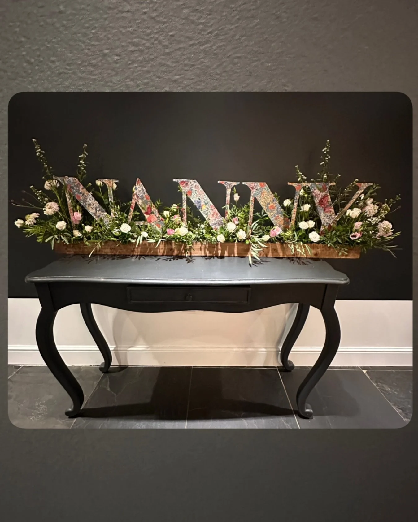 I was asked by a family if I could make NANNY in letters at the request of the grandchildren.
As you know I don&rsquo;t work with floral foam of any kind. My suggestion was for the children to decorate decoupage letters which I could then stand in a 