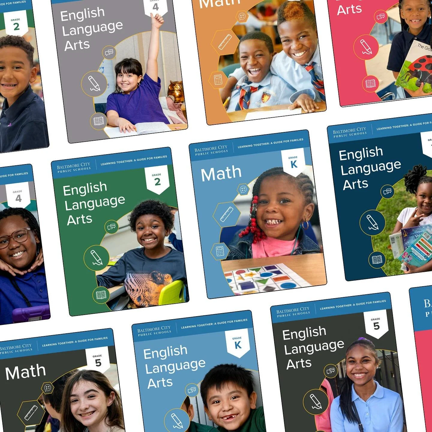 This summer, we had the opportunity to collaborate with Baltimore City Public Schools on the design of their ELA and Math Family Guides for grades Pre-K through Grade 5 (English and Spanish) ✨. It was an honor to bring to life this thoughtful, access