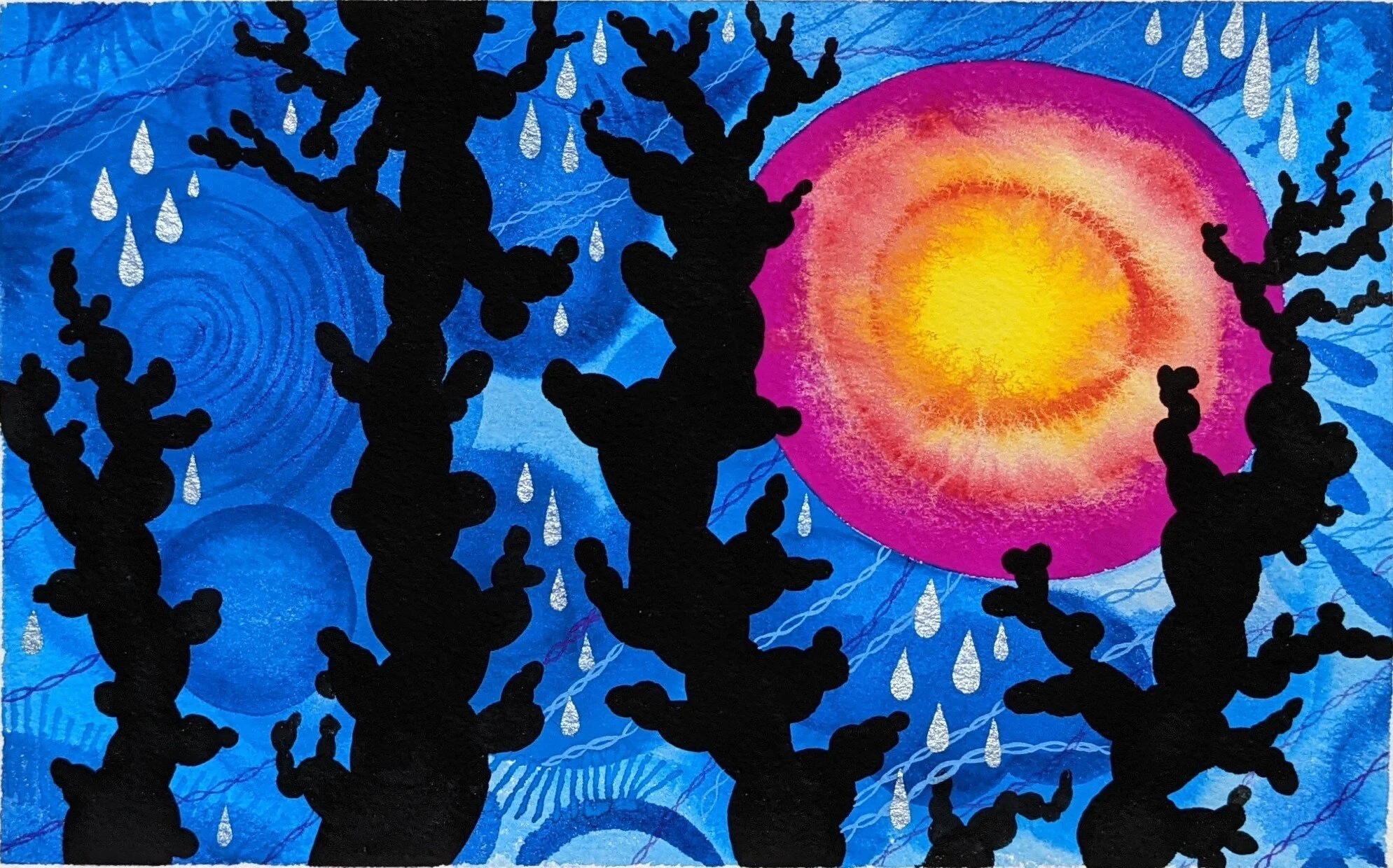 Deep Rain, 6.5 x 9 in, gouache on paper, 2021