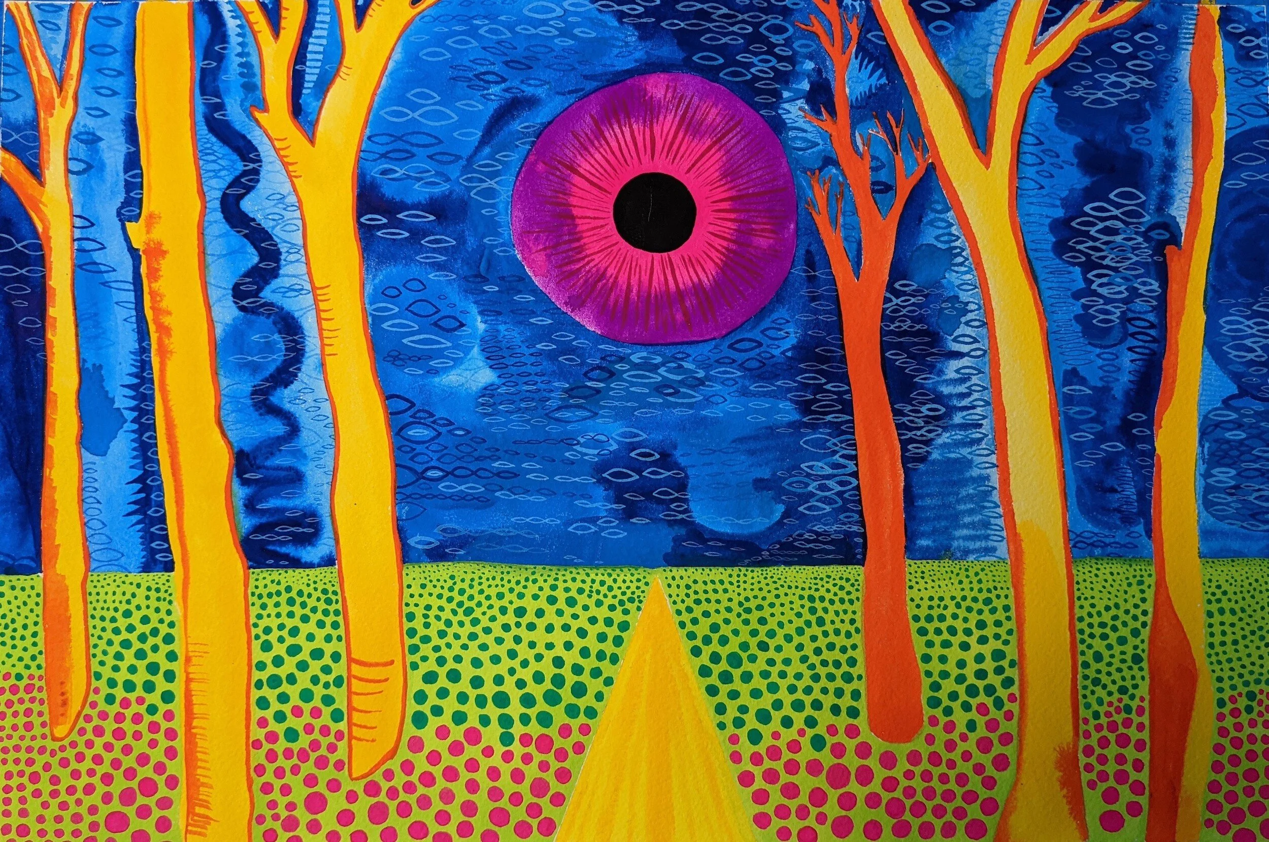 Through the Trees, 10 x 15 in, gouache on paper, 2020