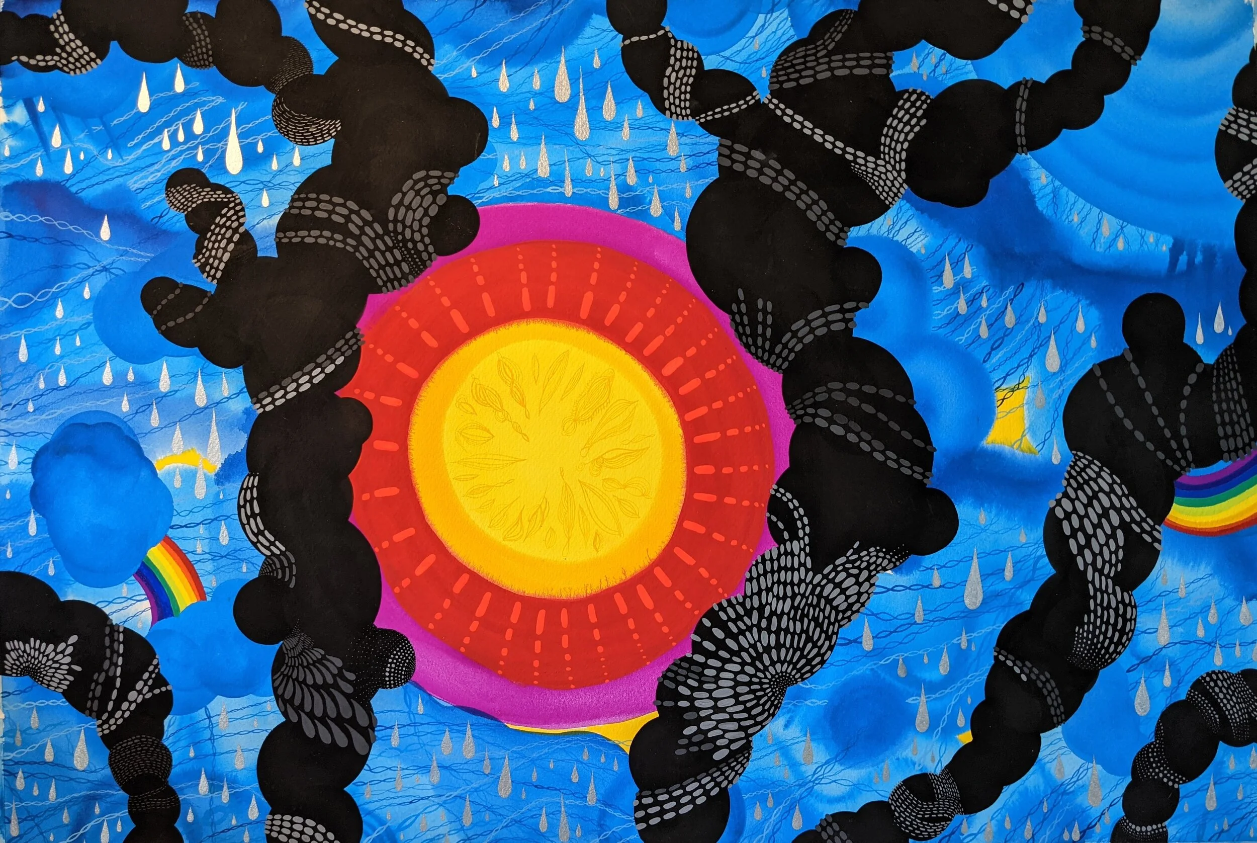 Downpour Dream, 19 x 27 in, gouache on paper, 2021