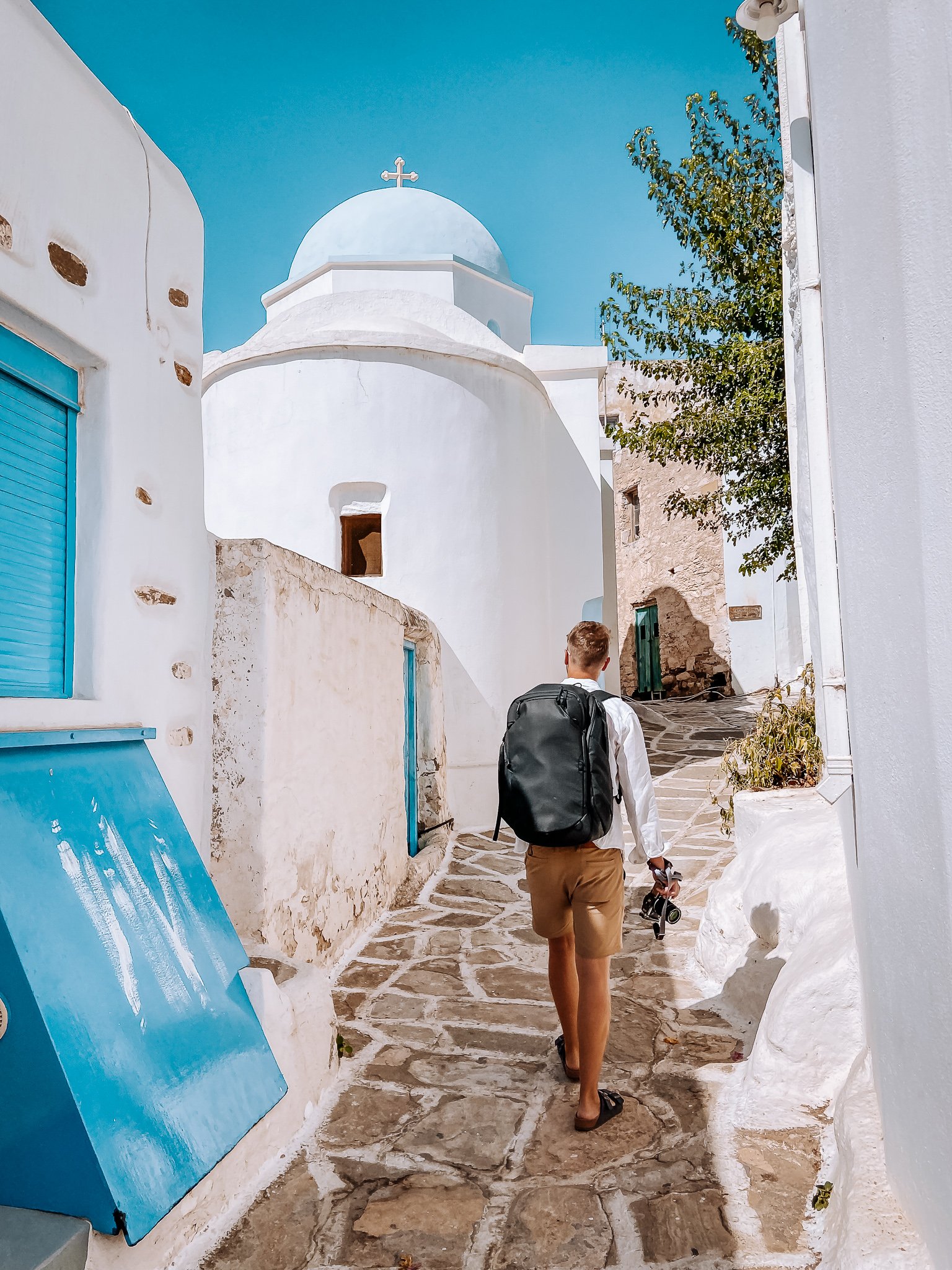 Paros Street White And Blue Greece