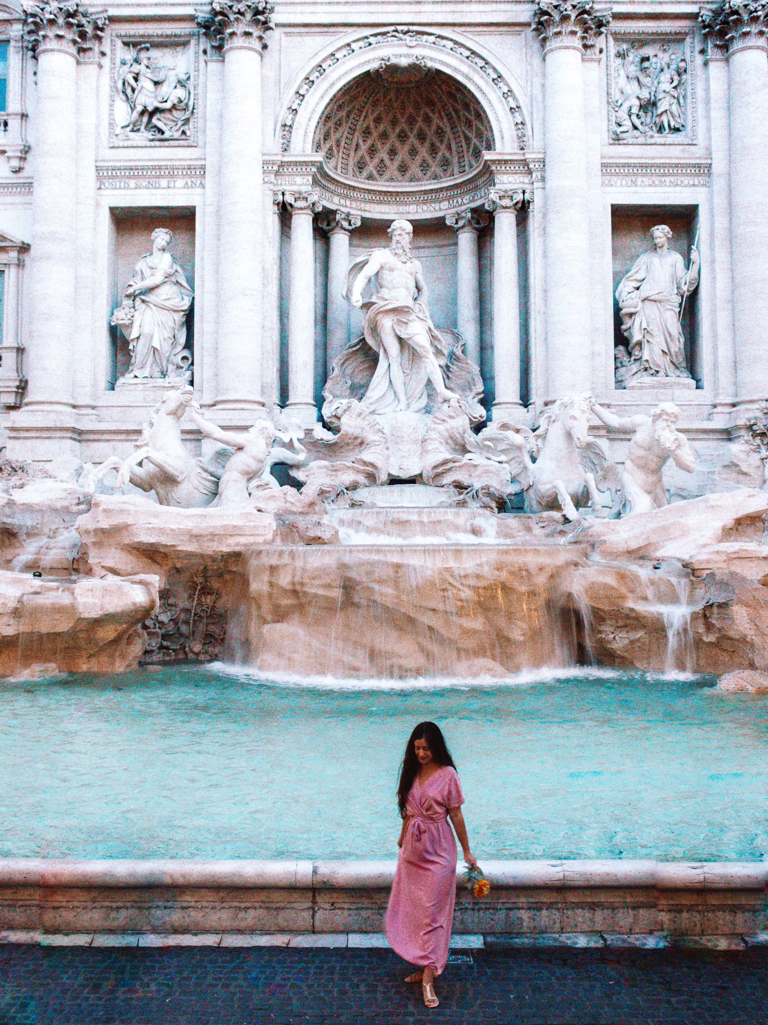 Fontana Di Trevi At Sunrise Without People
