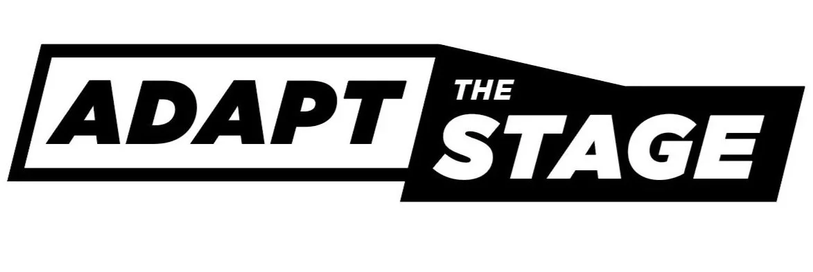 Adapt The Stage Logo Features the words "Adapt the Stage" in all capitals with Adapt being slightly higher than the word stage and a ramp shape leading from stage to adapt, symbolically showing how we must make the stage accessible.