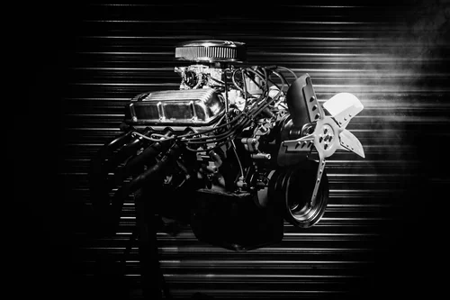 Engine on a workshop stand