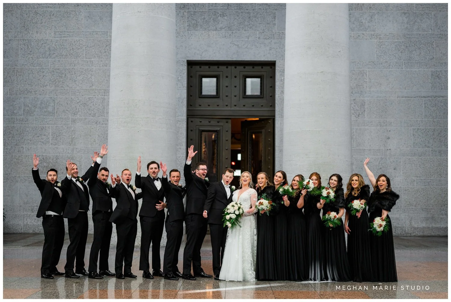 meghan marie studio wedding photographer ohio dayton columbus cincinnati people photog troy tipp city downtown columbus westin hotel statehouse urban december snow evergreen pine classic black and white winter session_4714.jpg
