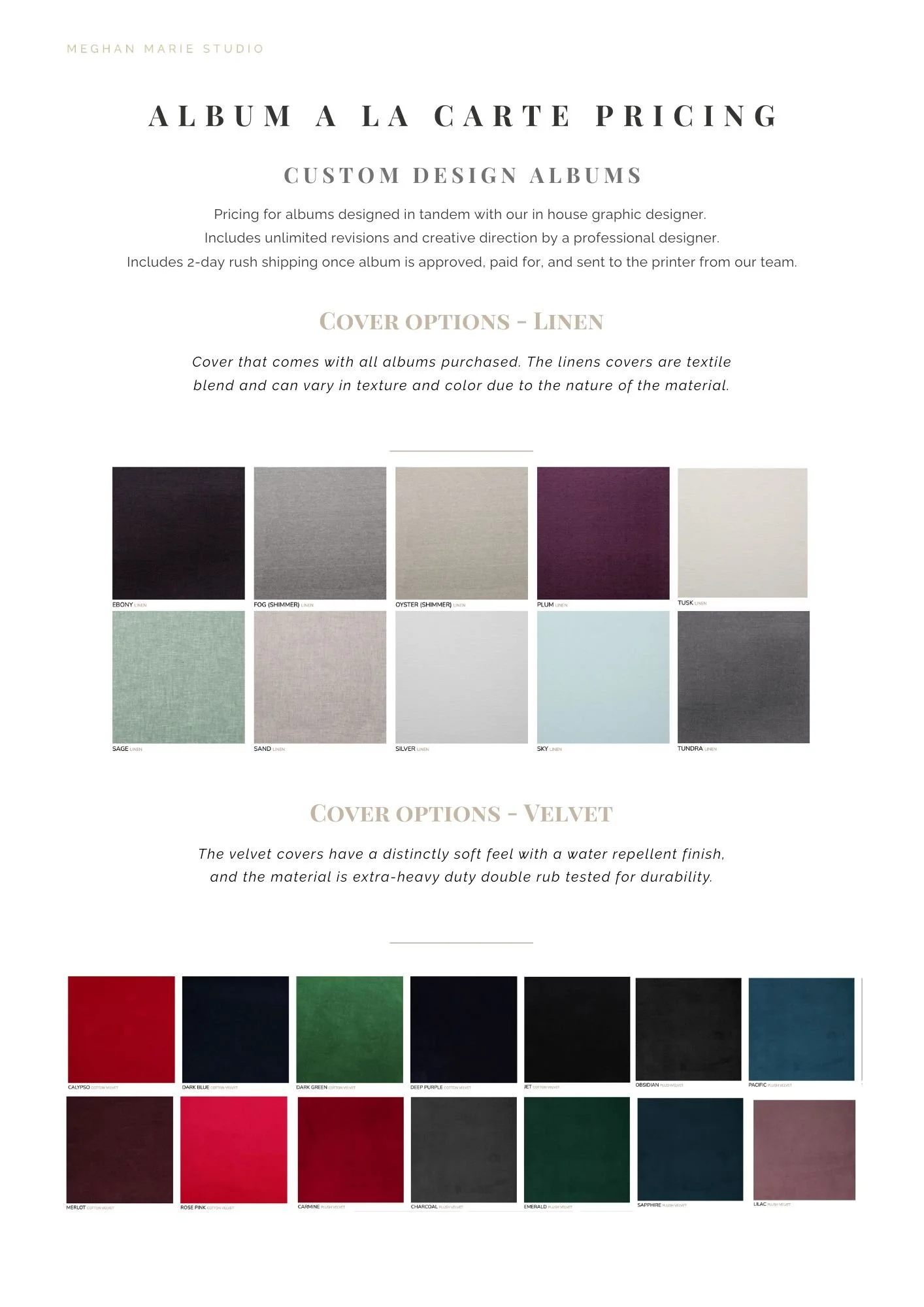 STEP 2: Choose Cover / Linen & Velvet Options
