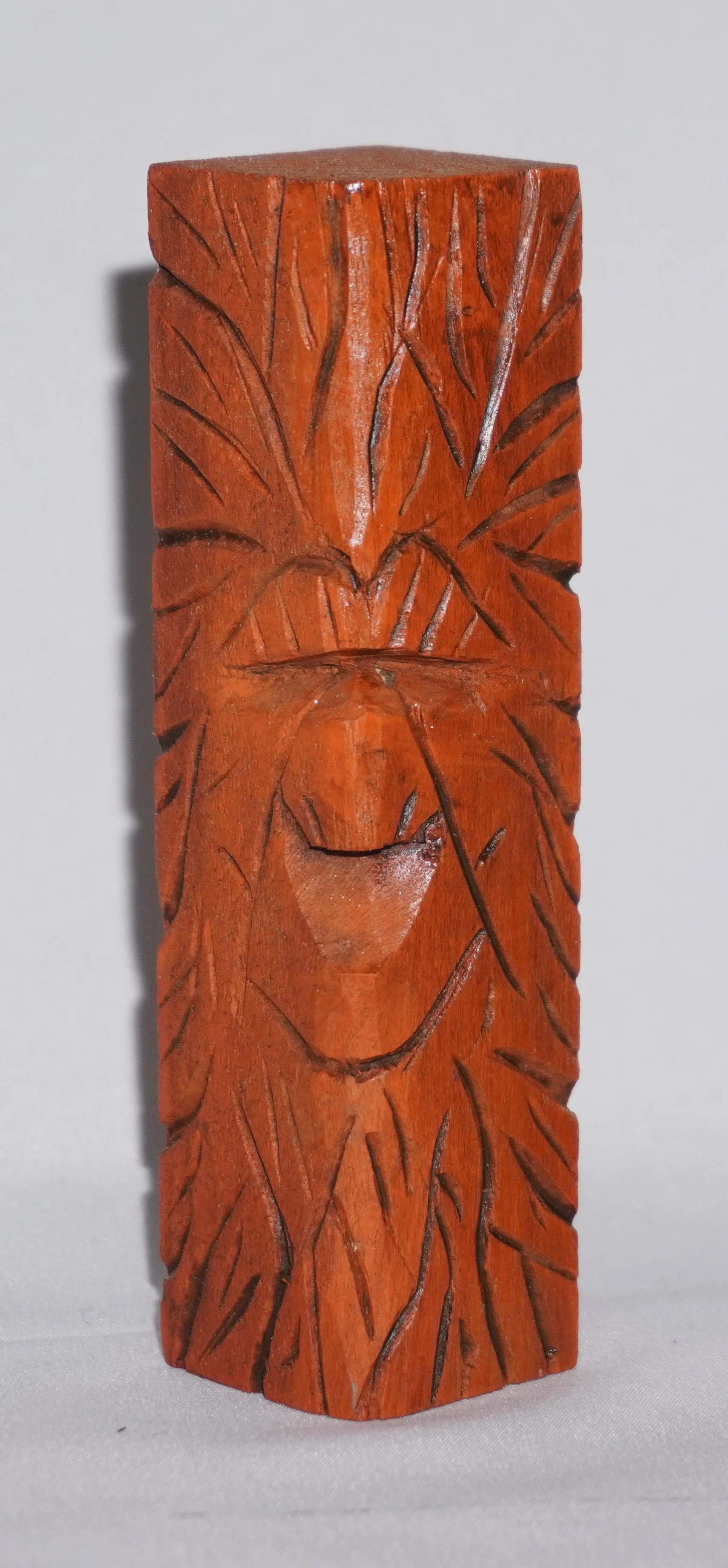 4" high 1" wide each Wood Spirit is a little different.