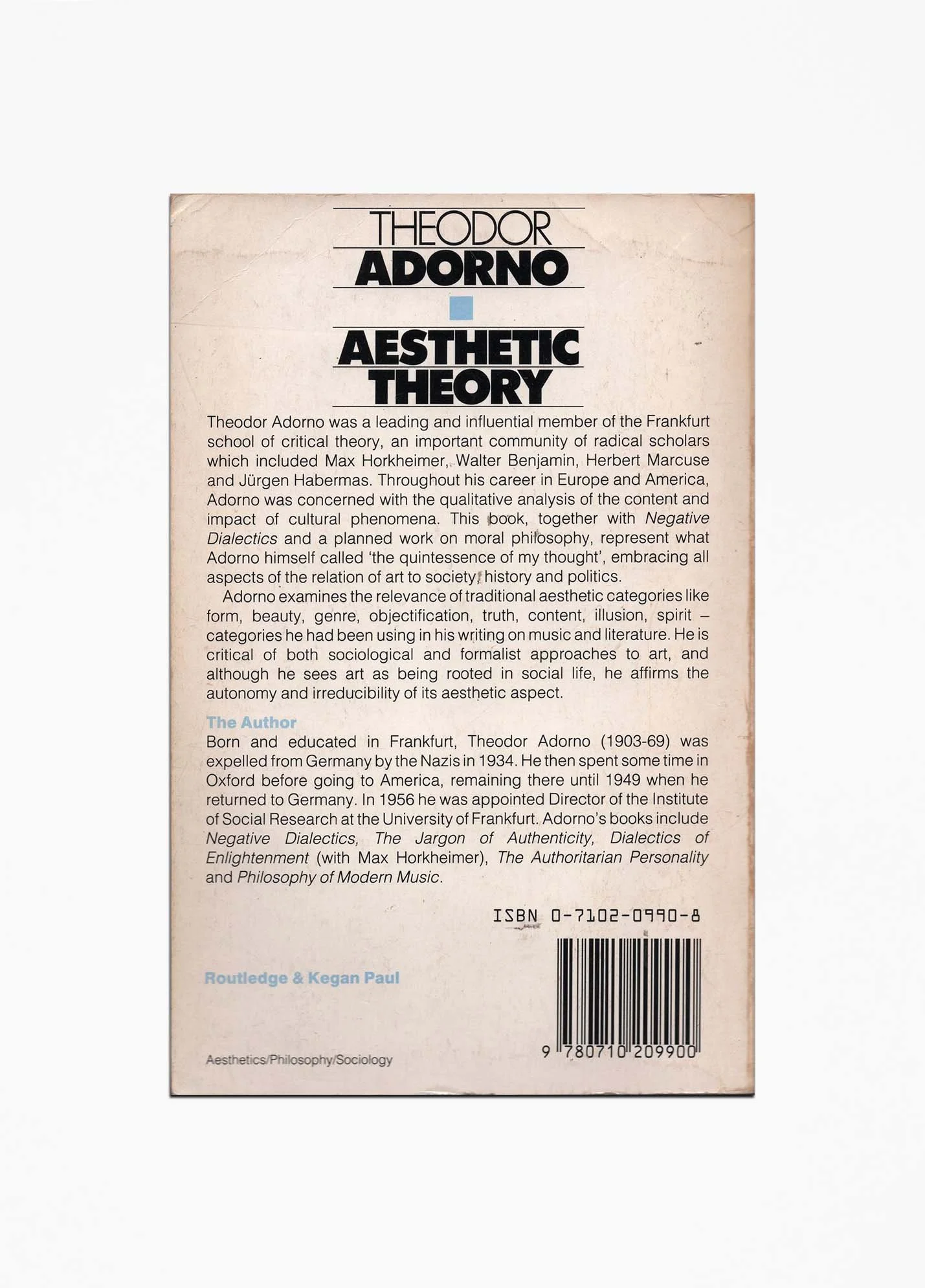 Theodor Adorno Aesthetic Theory — Tomorrow Today