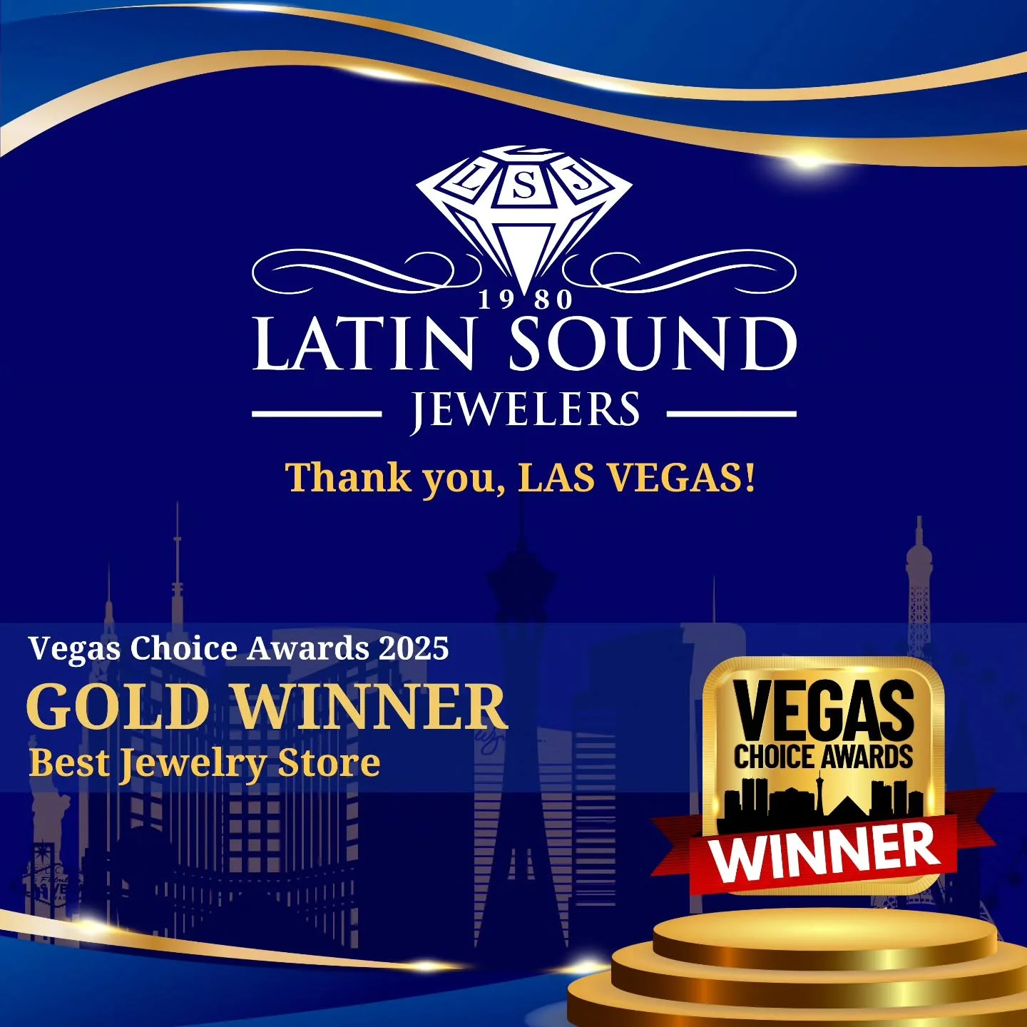 We&rsquo;re proud to announce that Latin Sound Jewelers has been voted Best Jewelry Store in Las Vegas! 🏆✨ From all of us here, thank you for trusting us, supporting us, and taking the time to vote. We truly appreciate each and every one of you for 