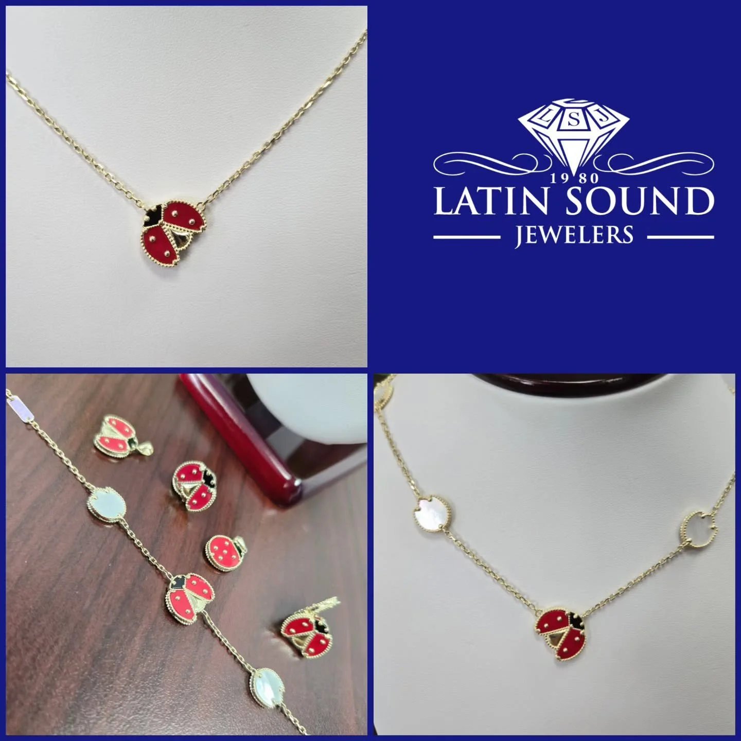New 14K ladybug jewelry now available. Earrings, charms, chokers, and bracelets!
🐞💎
Nuevas joyas de mariquitas en 14K ya disponibles. Aretes, dijes, gargantilla y pulseras!