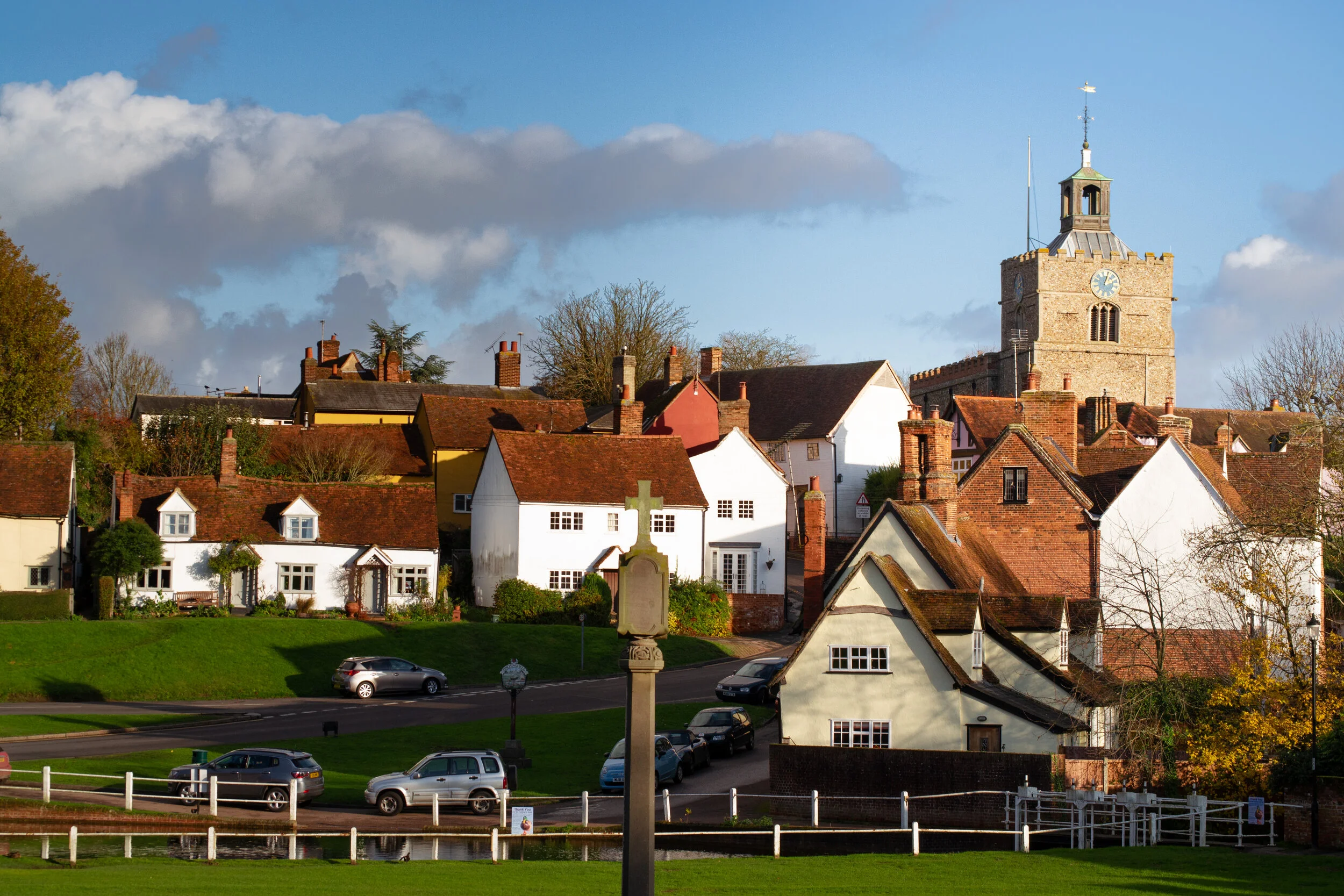 Finchingfield Village with the spire of St John the Baptist church