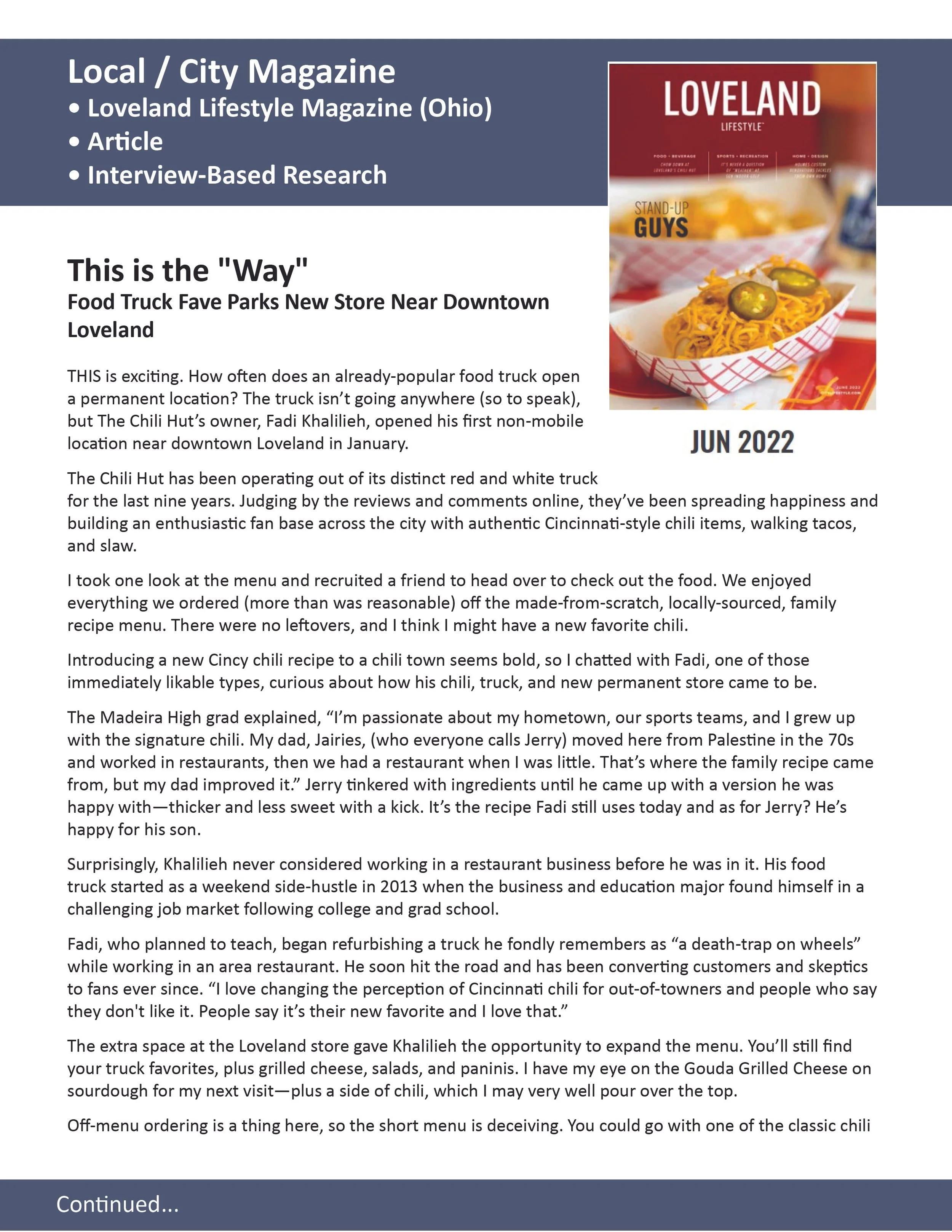 Interview-Based Magazine Article: New Restaurant Feature