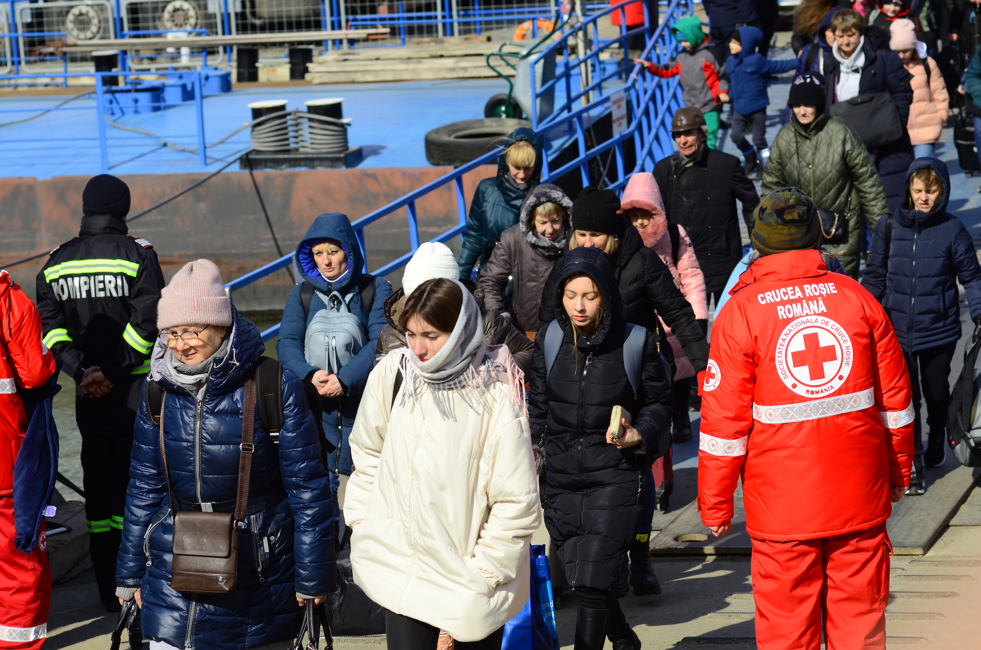 Almost all the people fleeing Ukraine into Romania are women and children - men aged 18-60 are not allowed to leave