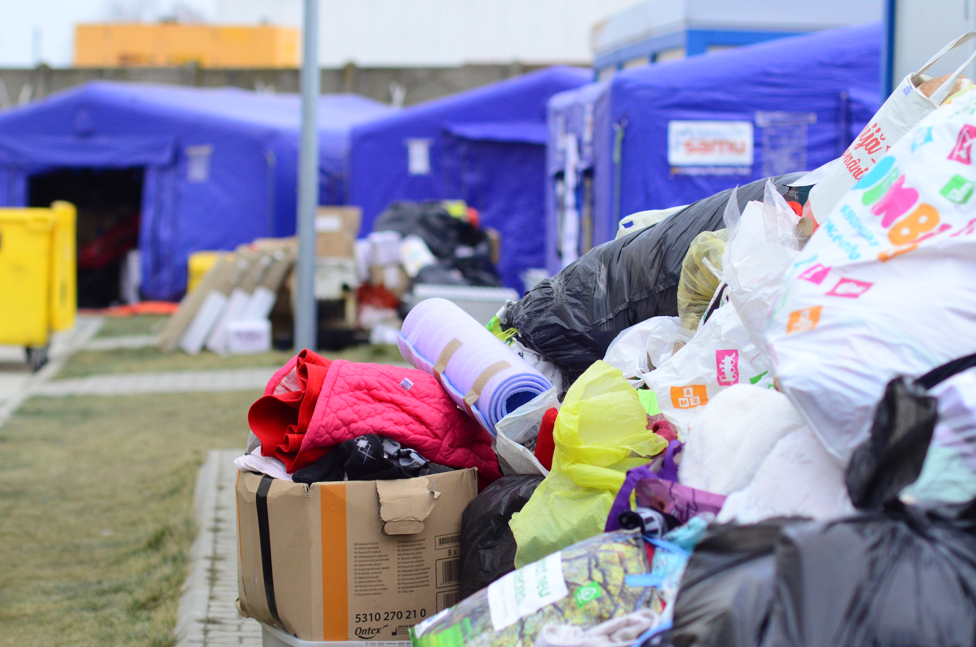 Donations from all over the continent pile up - some for refugees, some bound for Ukraine