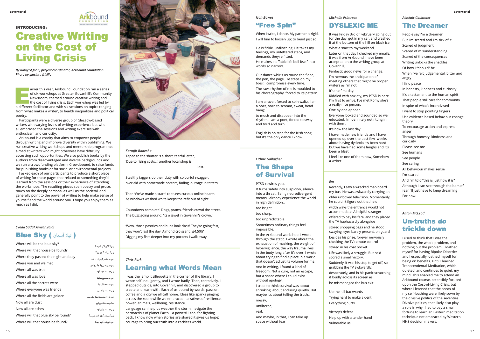 Issue 18: Arkbound Double Page (Copy, Photos, Design by Greater Govanhill)