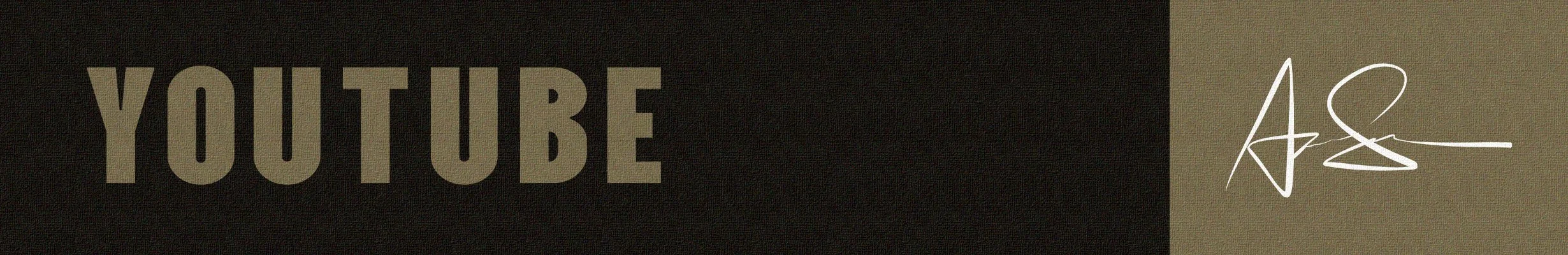 Text "YOUTUBE" in large letters on a dark background with a stylized white signature on the right.