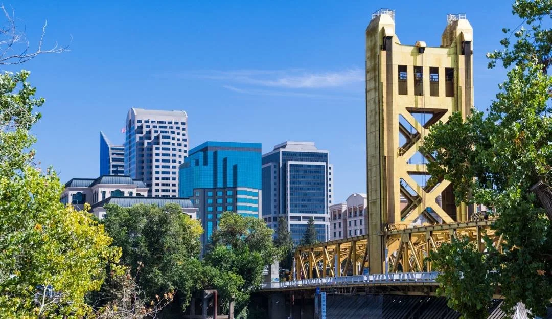 Tower Bridge and Downtown Sacramento skyline in Sacramento, California
