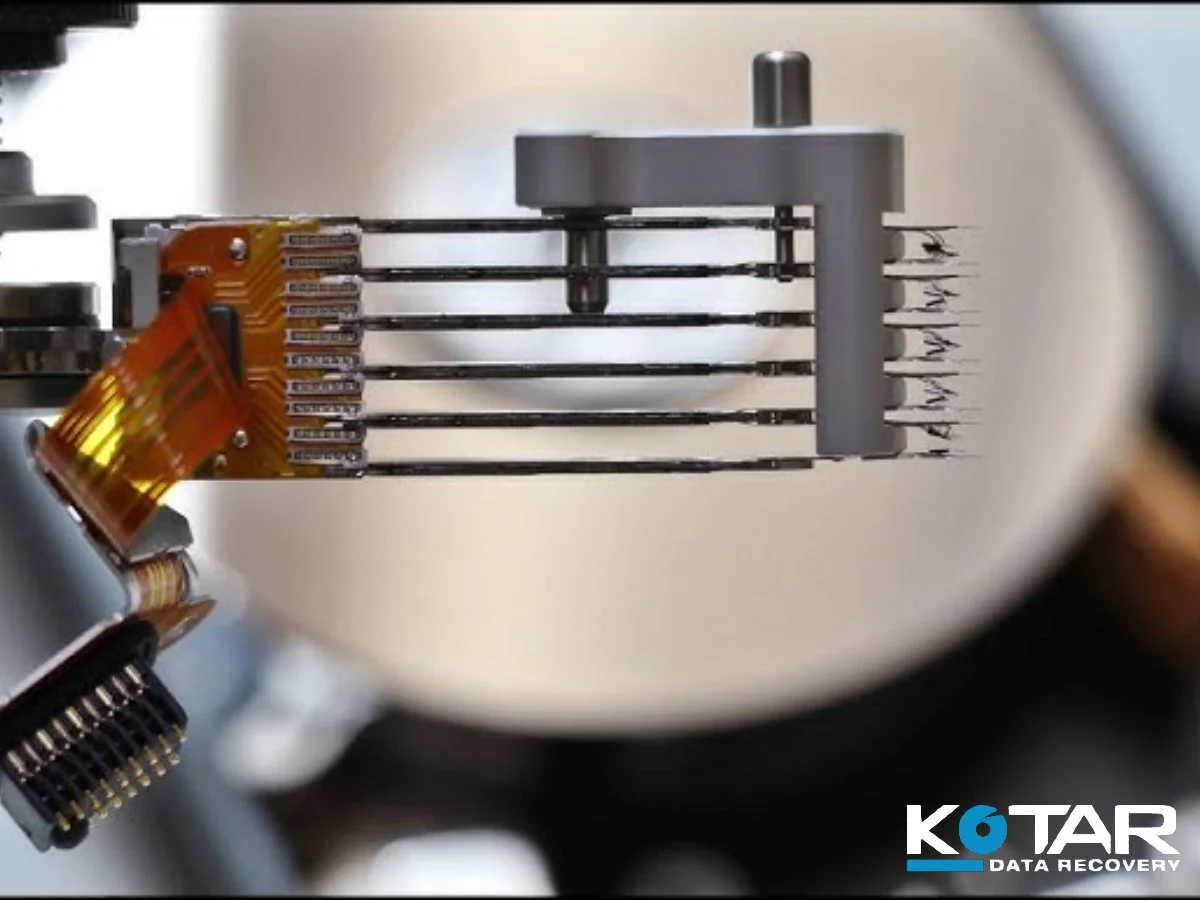 Hard drive head stack used in data recovery.