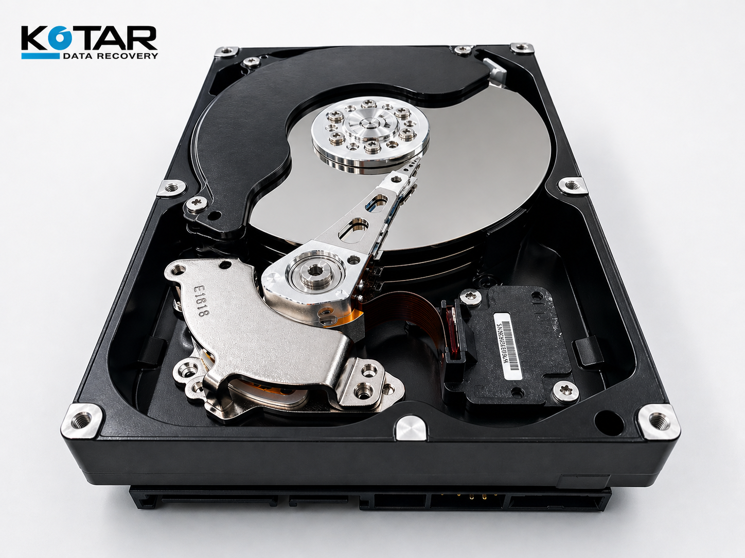 Open hard drive during professional data recovery at Kotar Data Recovery