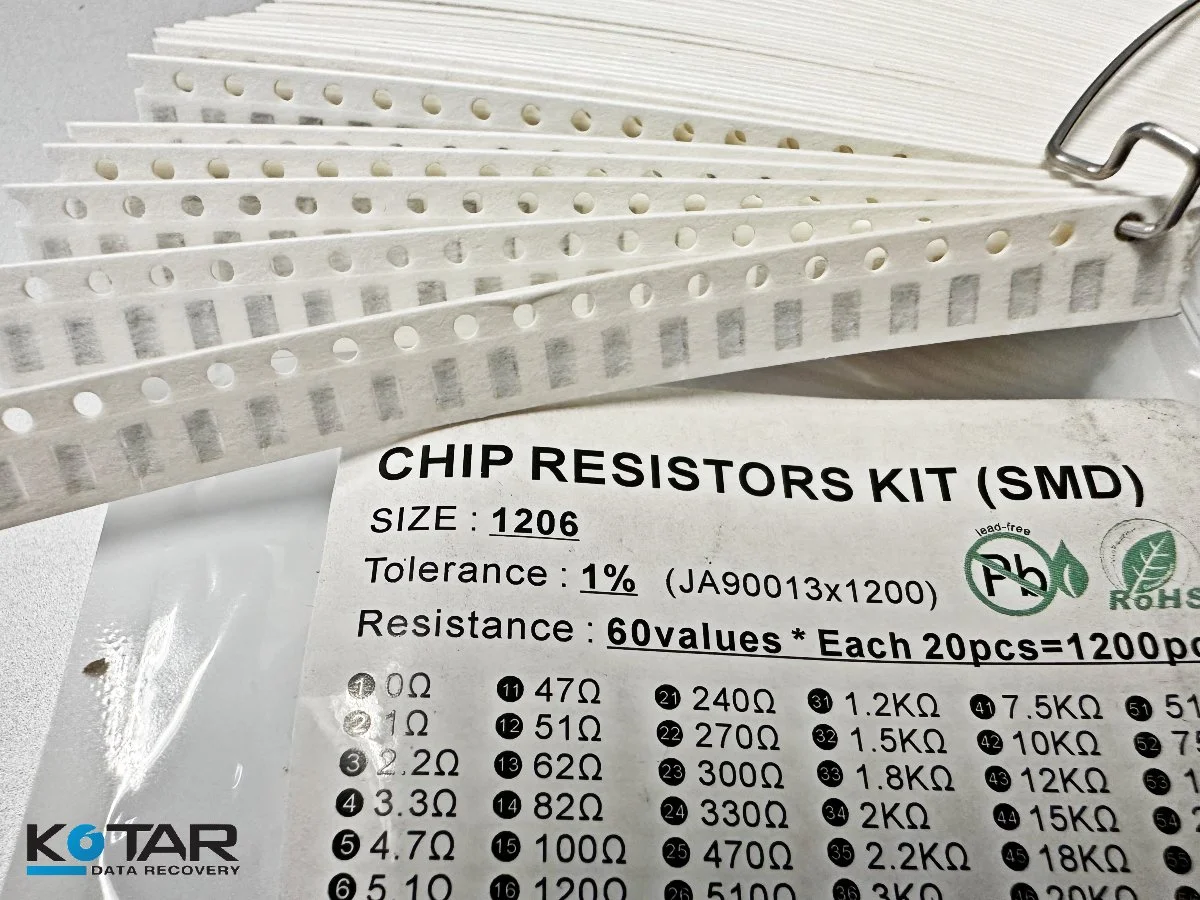 Kotar Data Recovery chip resistors kit used for precision PCB repair in smartphone, SSD, and hard drive data recovery