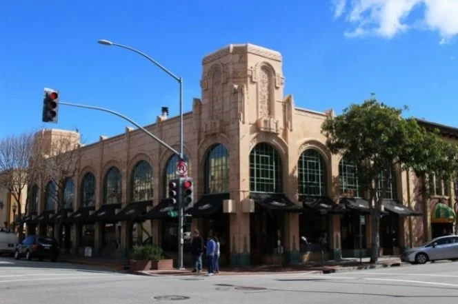 Historic commercial building and downtown streetscape in San Mateo, California