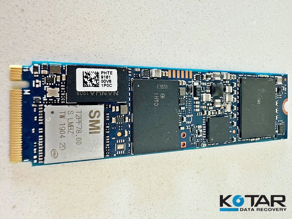 SSD NAND flash storage device showing controller and memory chips used in professional data recovery services for failed and damaged drives.