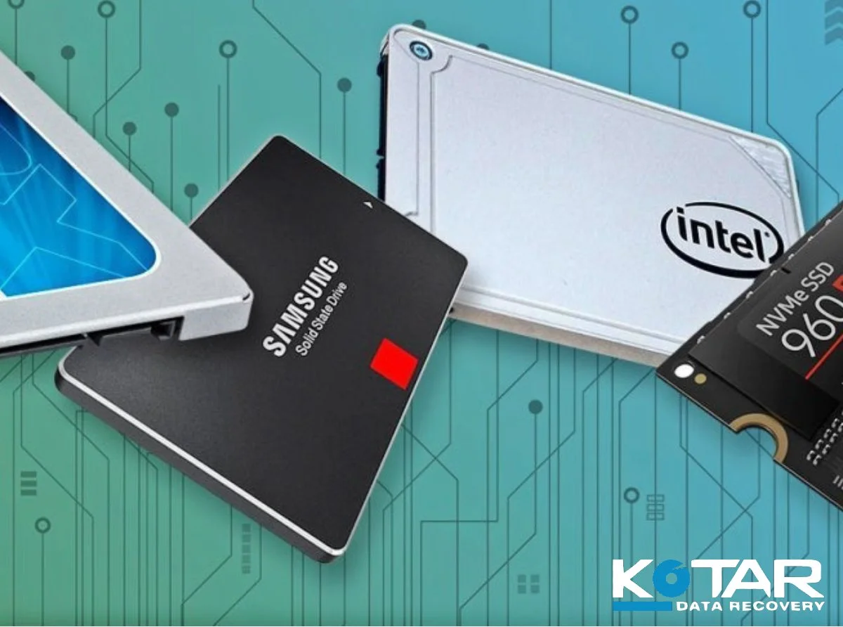 Solid-state drives and NVMe storage devices illustrating SSD data recovery and digital storage technology