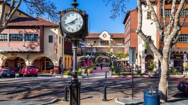 Downtown Concord clock near Todos Santos Plaza in Concord, California