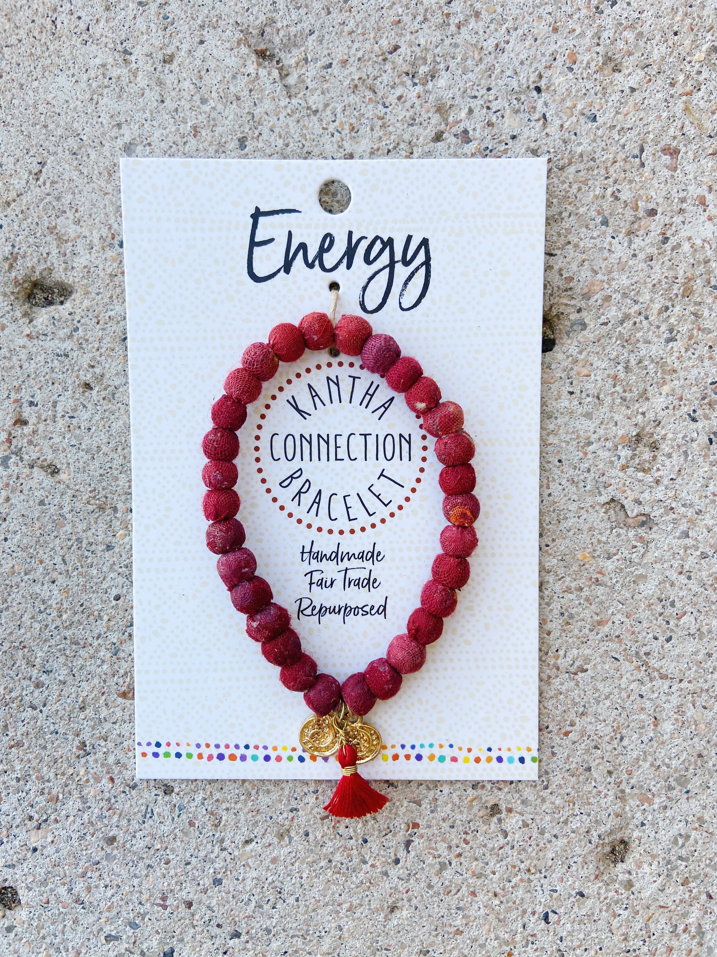 kantha connection red energy bracelet, world finds, fair trade bracelet, upcycled bracelet, recycled bracelet, ethical jewelry, fair trade jewelry