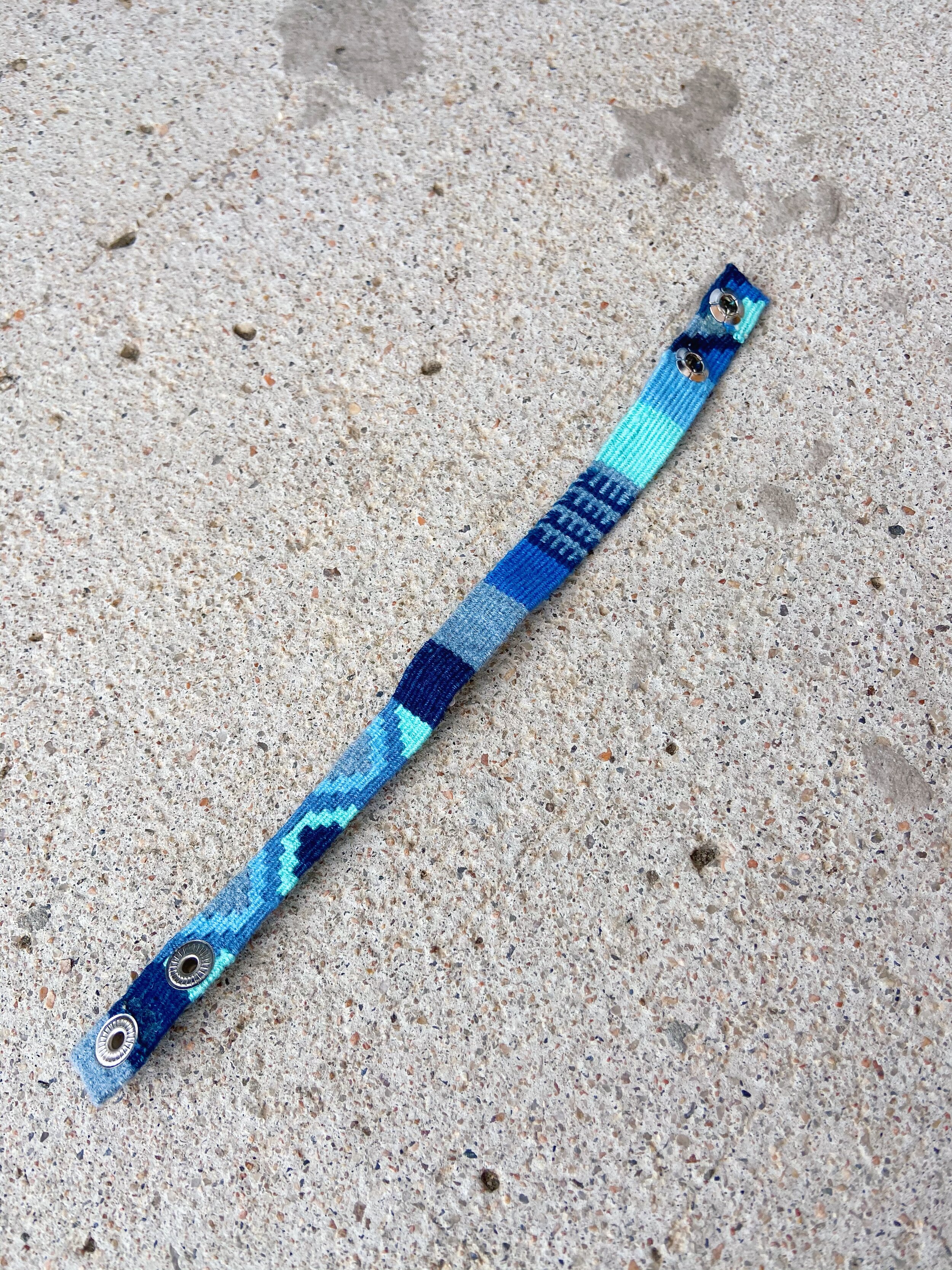 Denim Cinta Friendship Bracelet, Mayan Hands, side angle