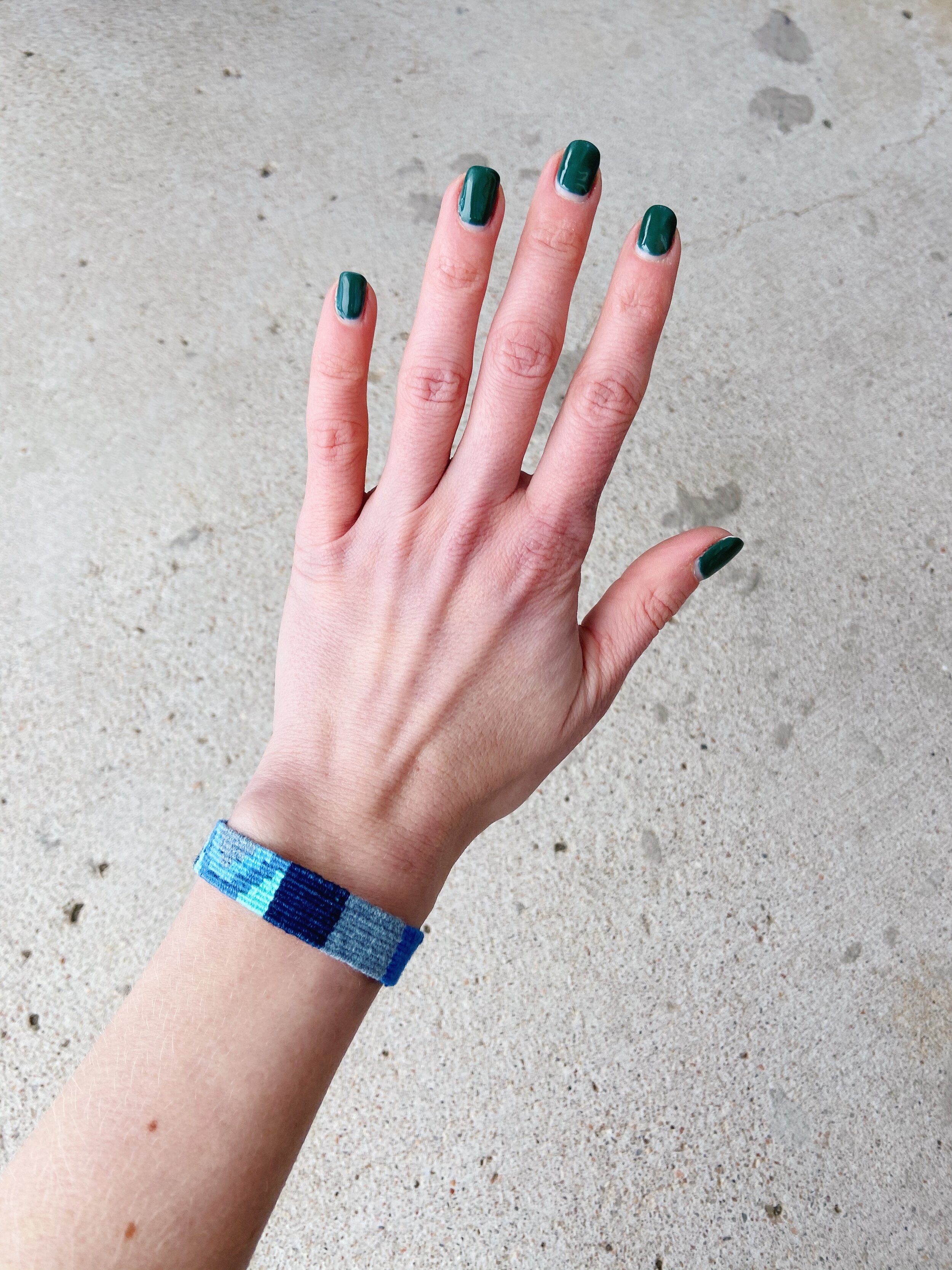 Denim Cinta Friendship Bracelet, Mayan Hands, worn