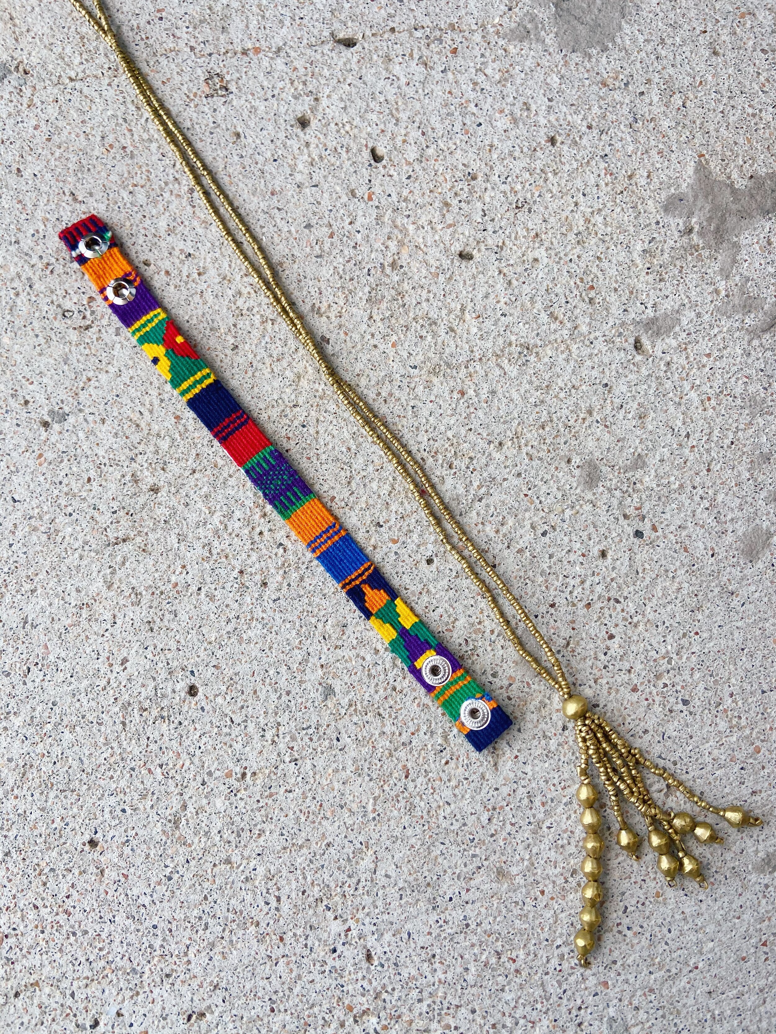Rainbow Cinta Friendship Bracelet, Ethiopia Tassel Necklace