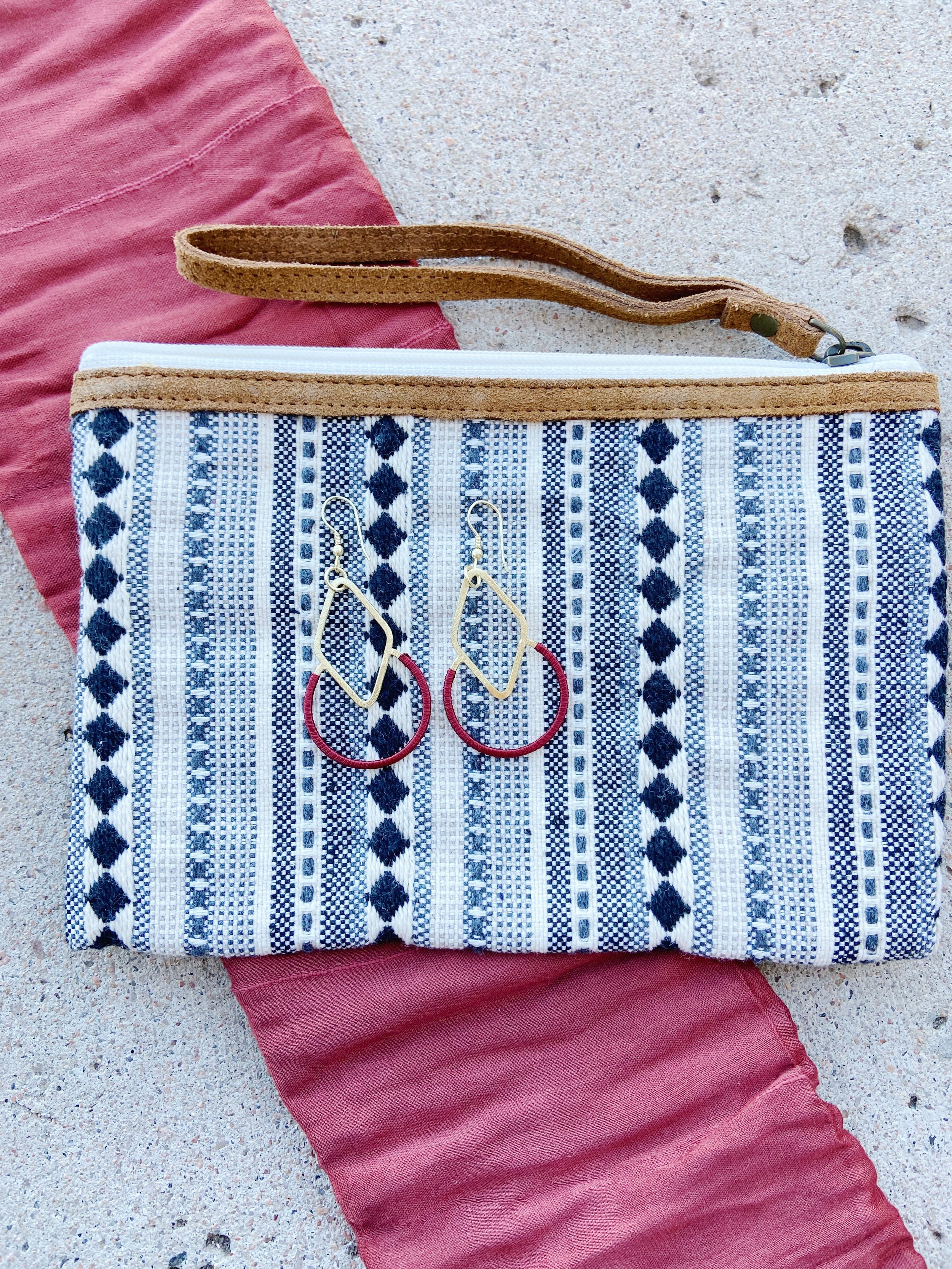 Graphic Threads Earrings, Nomad Clutch, Berry Lan Scarf