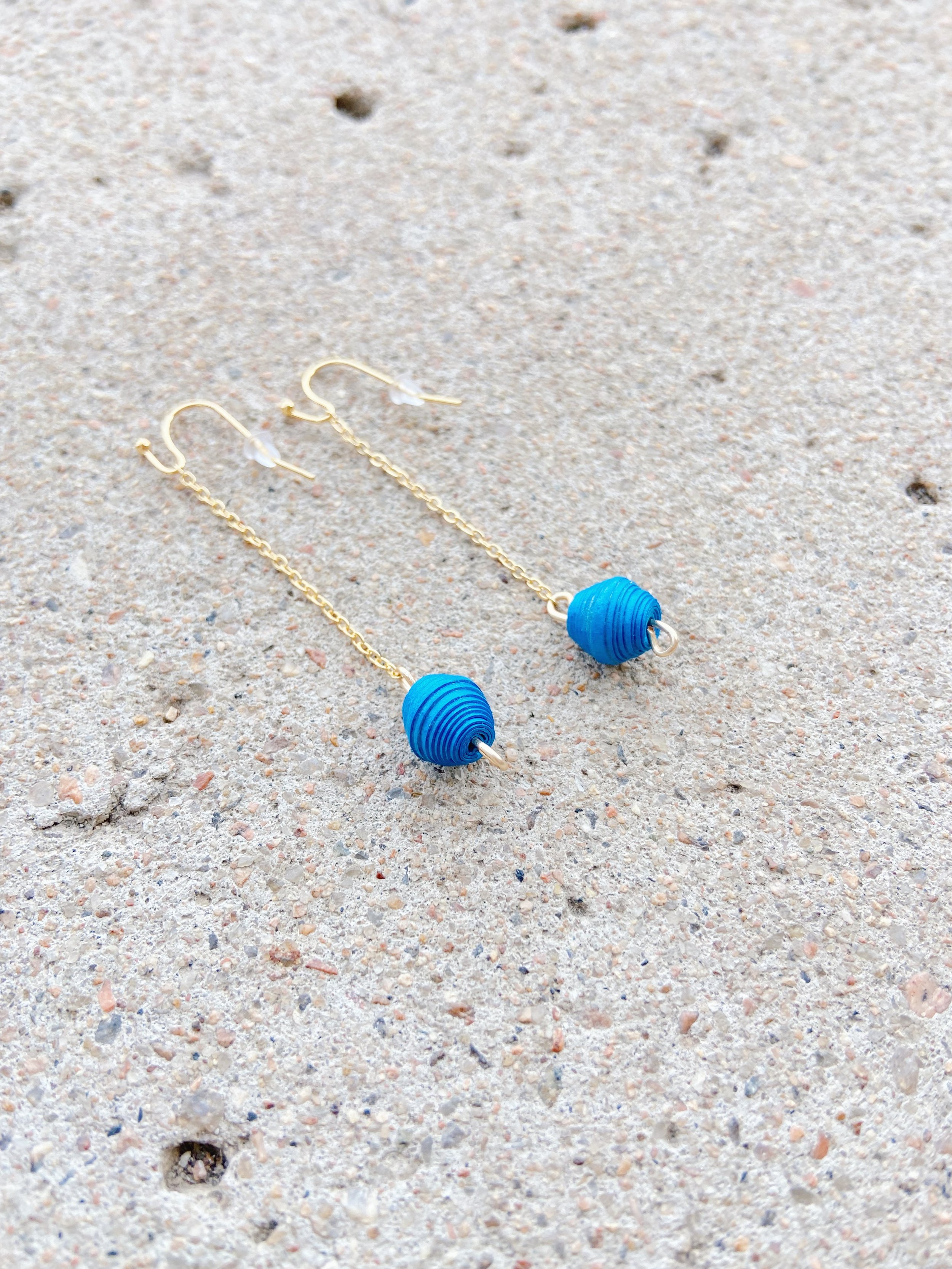 Dainty Drop Earrings- Blue, Dreamer & Co., side angle