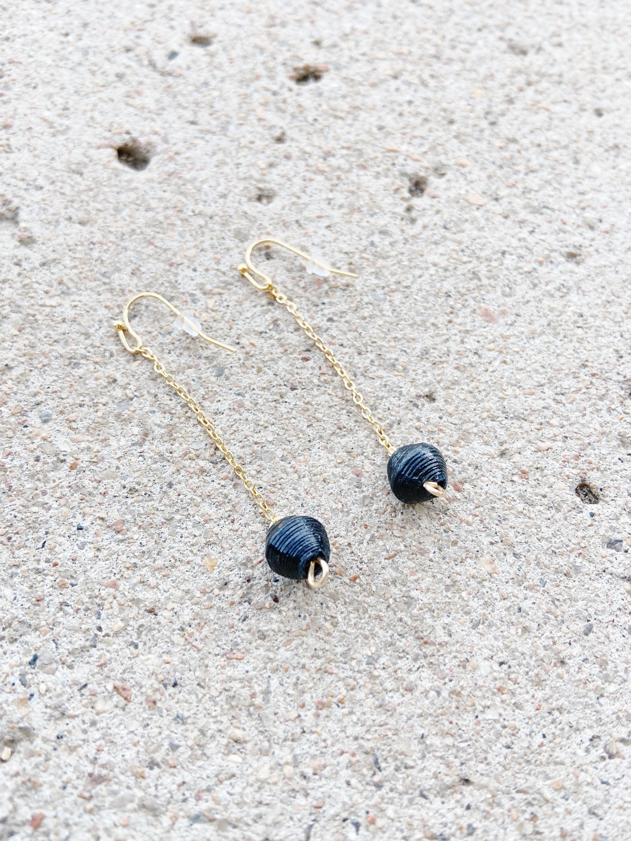 Dainty Drop Earrings - Black, Dreamer & Co., side angle