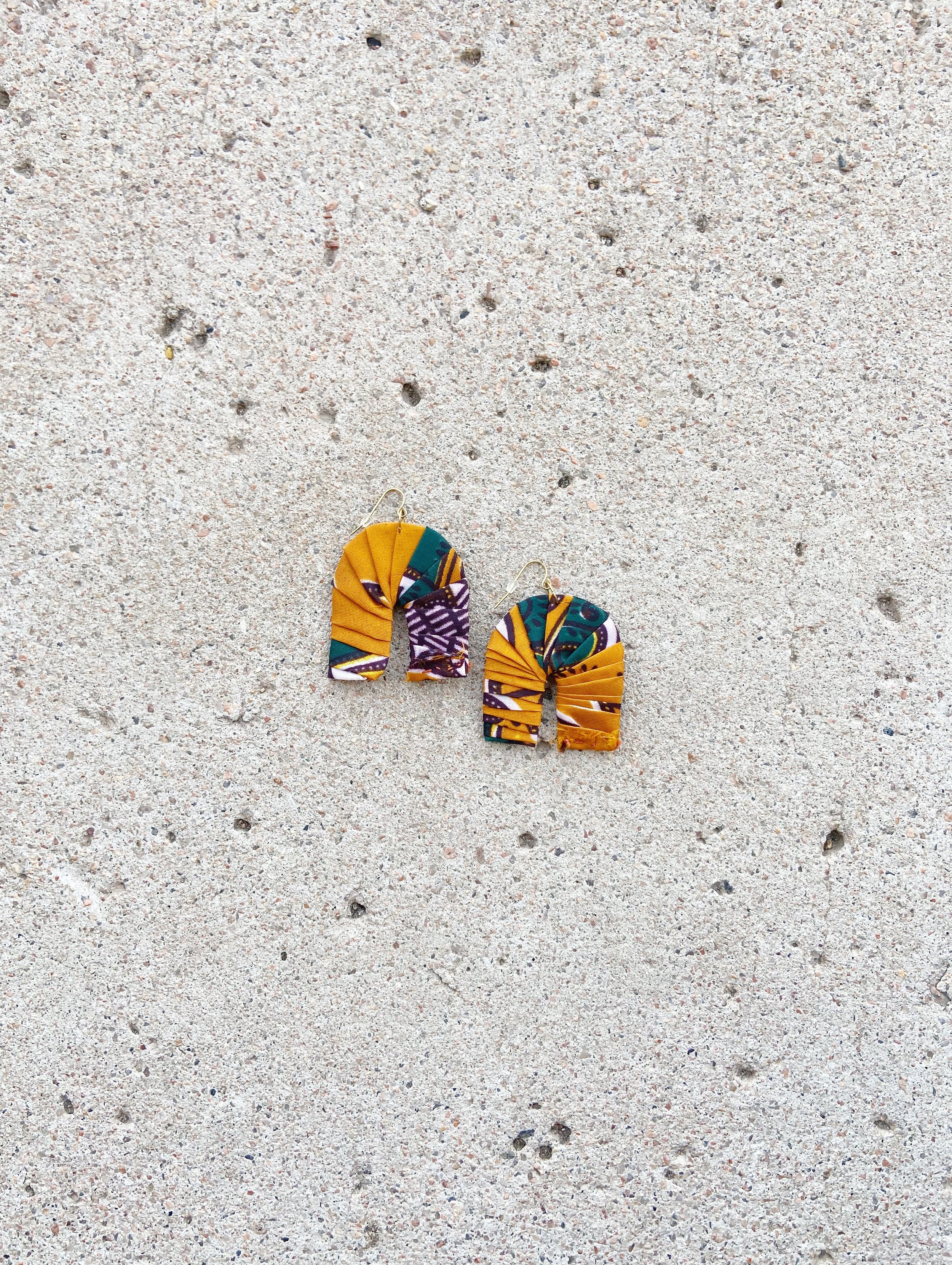 Fabric Earrings - Mustard Yellow, Dreamer & Co., long shot