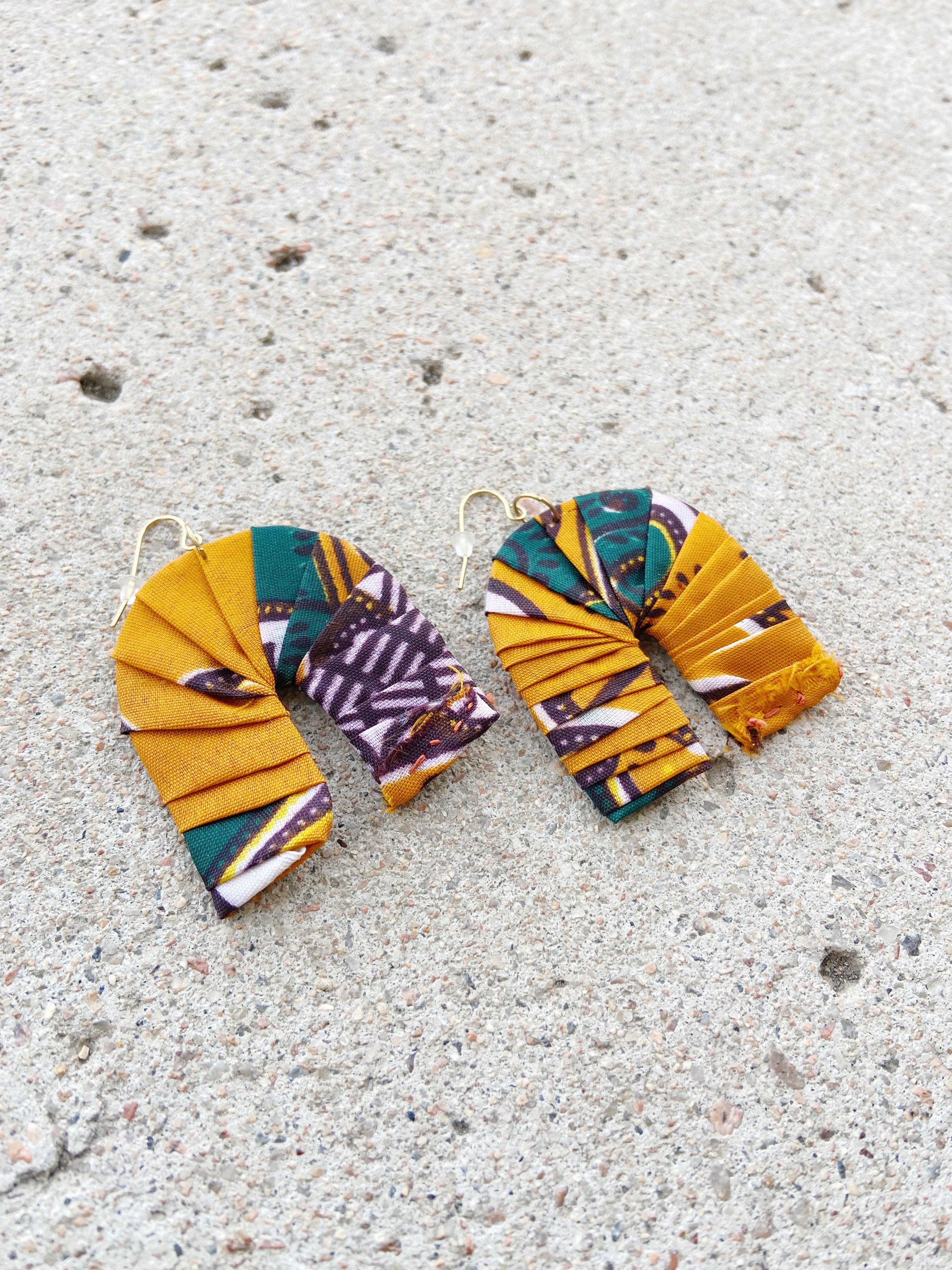 Fabric Earrings - Mustard Yellow, Dreamer & Co., side angle