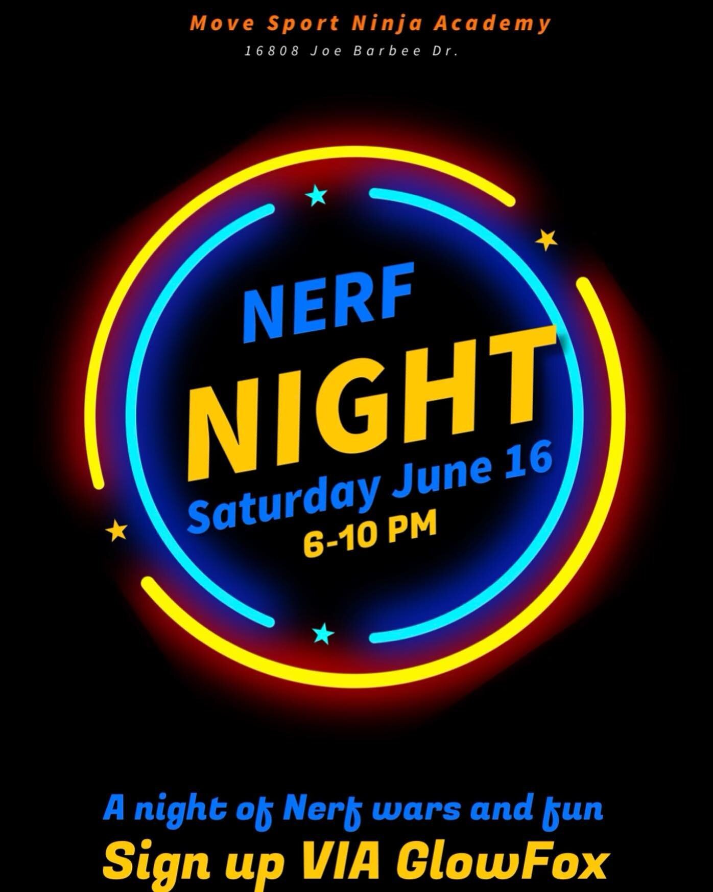 This Saturday 7/16 6:00PM-10:00PM. Book through the app or on our website! See you ninjas 🥷🏾 on the course. Guns provided, but you can also BYO nerf guns.