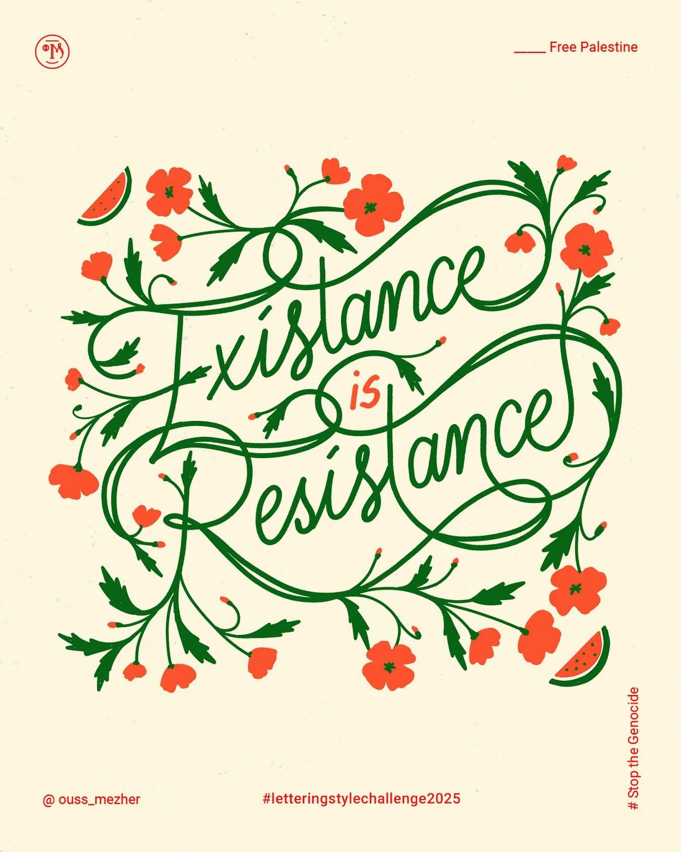 The struggle continues, but the beautiful existence of pa les tinians with their courage, patience and strong heart is their resistance. 
Here another lettering piece with flower associate with Pa les tine.
#letteringstylechallenge2025 #showcardlette