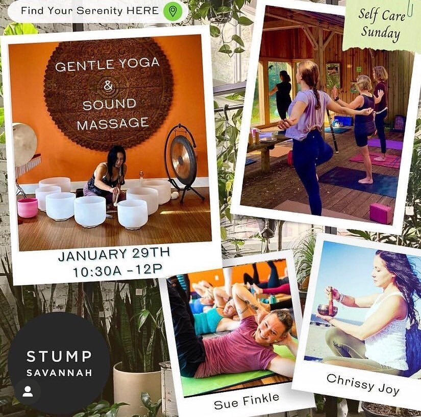 @suefinkle_photography and I are so excited to share space at @stump_savannah Sunday morning, January 29th!!!

Join us for Gentle Yoga meets Sound Massage amongst the beautiful jungle!

What you get: chakra meditation, gentle yoga, white lights, soun